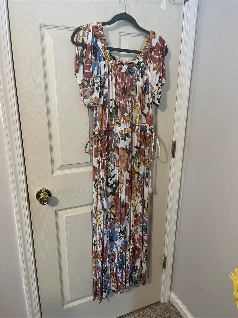 new directions Floral Maxi Dress in White, Rust, Blue & Green